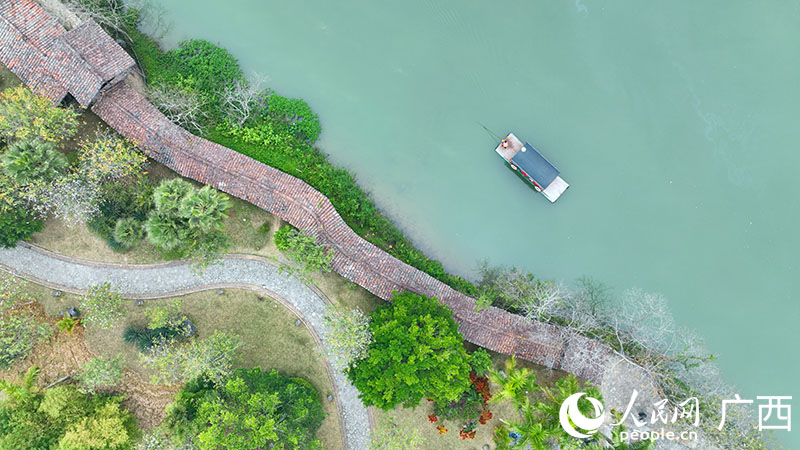 游船行駛在大新明仕田園景區(qū)。人民網(wǎng) 付華周攝